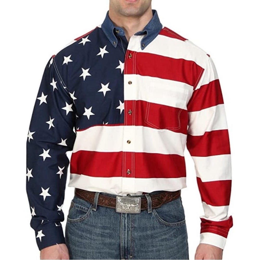 Roper flag stars & stripes red white & blue button down western shirt 2XL